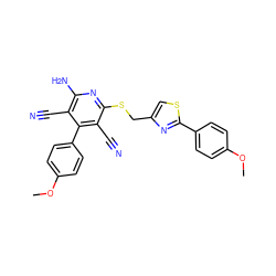 COc1ccc(-c2nc(CSc3nc(N)c(C#N)c(-c4ccc(OC)cc4)c3C#N)cs2)cc1 ZINC000473133993