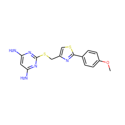 COc1ccc(-c2nc(CSc3nc(N)cc(N)n3)cs2)cc1 ZINC000008189725