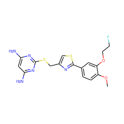 COc1ccc(-c2nc(CSc3nc(N)cc(N)n3)cs2)cc1OCCF ZINC000095921333