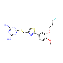 COc1ccc(-c2nc(CSc3nc(N)nc(N)n3)cs2)cc1OCCCF ZINC000096283884