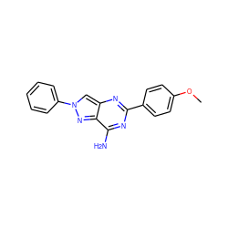 COc1ccc(-c2nc(N)c3nn(-c4ccccc4)cc3n2)cc1 ZINC000653749316