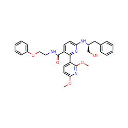 COc1ccc(-c2nc(N[C@H](CO)Cc3ccccc3)ccc2C(=O)NCCOc2ccccc2)c(OC)n1 ZINC000035851391