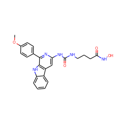 COc1ccc(-c2nc(NC(=O)NCCCC(=O)NO)cc3c2[nH]c2ccccc23)cc1 ZINC000653790519