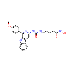 COc1ccc(-c2nc(NC(=O)NCCCCC(=O)NO)cc3c2[nH]c2ccccc23)cc1 ZINC000653790515