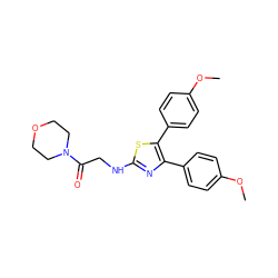 COc1ccc(-c2nc(NCC(=O)N3CCOCC3)sc2-c2ccc(OC)cc2)cc1 ZINC001772587175