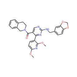 COc1ccc(-c2nc(NCc3ccc4c(c3)OCO4)ncc2C(=O)N2CCc3ccccc3C2)c(OC)n1 ZINC000040392287