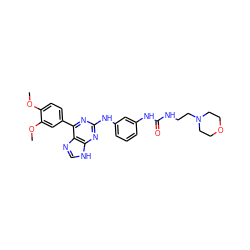 COc1ccc(-c2nc(Nc3cccc(NC(=O)NCCN4CCOCC4)c3)nc3[nH]cnc23)cc1OC ZINC000084634142