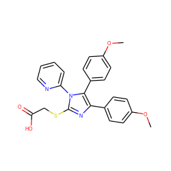 COc1ccc(-c2nc(SCC(=O)O)n(-c3ccccn3)c2-c2ccc(OC)cc2)cc1 ZINC000001565424