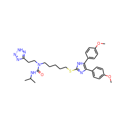 COc1ccc(-c2nc(SCCCCCN(CCc3nn[nH]n3)C(=O)NC(C)C)[nH]c2-c2ccc(OC)cc2)cc1 ZINC000029465497