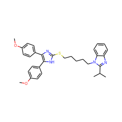 COc1ccc(-c2nc(SCCCCCn3c(C(C)C)nc4ccccc43)[nH]c2-c2ccc(OC)cc2)cc1 ZINC000029479186