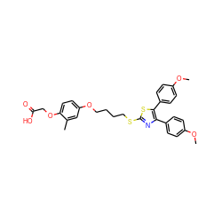 COc1ccc(-c2nc(SCCCCOc3ccc(OCC(=O)O)c(C)c3)sc2-c2ccc(OC)cc2)cc1 ZINC000049774679