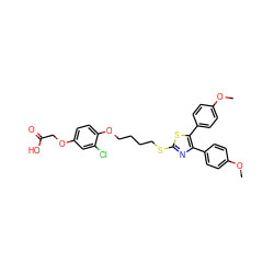 COc1ccc(-c2nc(SCCCCOc3ccc(OCC(=O)O)cc3Cl)sc2-c2ccc(OC)cc2)cc1 ZINC000049775275