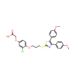 COc1ccc(-c2nc(SCCCOc3ccc(OCC(=O)O)cc3Cl)sc2-c2ccc(OC)cc2)cc1 ZINC000049792756