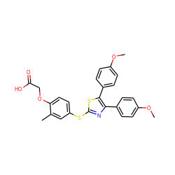 COc1ccc(-c2nc(Sc3ccc(OCC(=O)O)c(C)c3)sc2-c2ccc(OC)cc2)cc1 ZINC000049033534