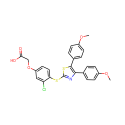 COc1ccc(-c2nc(Sc3ccc(OCC(=O)O)cc3Cl)sc2-c2ccc(OC)cc2)cc1 ZINC000049034017