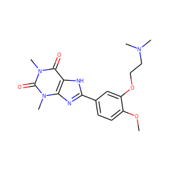 COc1ccc(-c2nc3c([nH]2)c(=O)n(C)c(=O)n3C)cc1OCCN(C)C ZINC000045497910