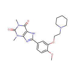 COc1ccc(-c2nc3c([nH]2)c(=O)n(C)c(=O)n3C)cc1OCCN1CCCCC1 ZINC000040414401