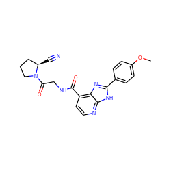 COc1ccc(-c2nc3c(C(=O)NCC(=O)N4CCC[C@H]4C#N)ccnc3[nH]2)cc1 ZINC000169310713