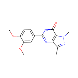 COc1ccc(-c2nc3c(C)nn(C)c3c(=O)[nH]2)cc1OC ZINC000028015895