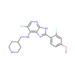 COc1ccc(-c2nc3c(NCC4CCNCC4)c(Cl)cnc3[nH]2)c(F)c1 ZINC000653795780