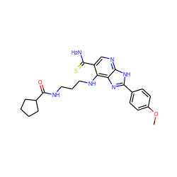 COc1ccc(-c2nc3c(NCCCNC(=O)C4CCCC4)c(C(N)=S)cnc3[nH]2)cc1 ZINC000103248064