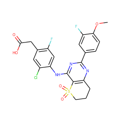 COc1ccc(-c2nc3c(c(Nc4cc(F)c(CC(=O)O)cc4Cl)n2)S(=O)(=O)CCC3)cc1F ZINC000103260009