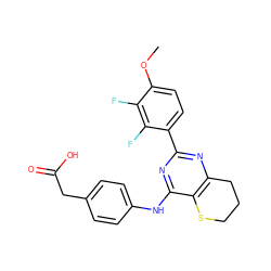 COc1ccc(-c2nc3c(c(Nc4ccc(CC(=O)O)cc4)n2)SCCC3)c(F)c1F ZINC000103259162