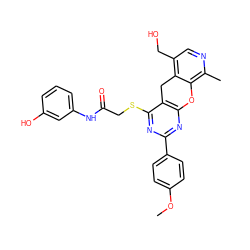 COc1ccc(-c2nc3c(c(SCC(=O)Nc4cccc(O)c4)n2)Cc2c(CO)cnc(C)c2O3)cc1 ZINC000008589031