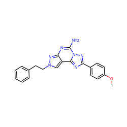 COc1ccc(-c2nc3c4cn(CCc5ccccc5)nc4nc(N)n3n2)cc1 ZINC000049067755