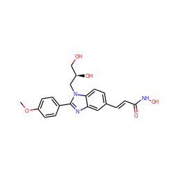 COc1ccc(-c2nc3cc(/C=C/C(=O)NO)ccc3n2C[C@H](O)CO)cc1 ZINC000038318910