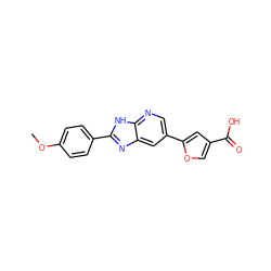 COc1ccc(-c2nc3cc(-c4cc(C(=O)O)co4)cnc3[nH]2)cc1 ZINC000103248099