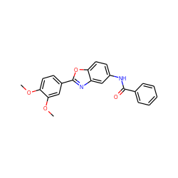 COc1ccc(-c2nc3cc(NC(=O)c4ccccc4)ccc3o2)cc1OC ZINC000008903811