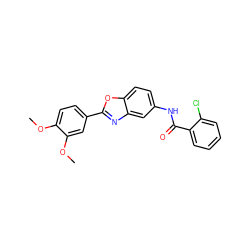 COc1ccc(-c2nc3cc(NC(=O)c4ccccc4Cl)ccc3o2)cc1OC ZINC000005105786