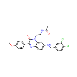 COc1ccc(-c2nc3ccc(NCc4ccc(Cl)c(Cl)c4)cc3n(CCNC(C)=O)c2=O)cc1 ZINC000040953217