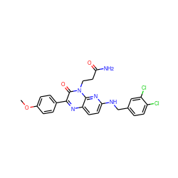 COc1ccc(-c2nc3ccc(NCc4ccc(Cl)c(Cl)c4)nc3n(CCC(N)=O)c2=O)cc1 ZINC000040952600