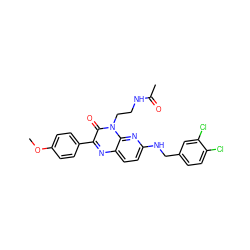 COc1ccc(-c2nc3ccc(NCc4ccc(Cl)c(Cl)c4)nc3n(CCNC(C)=O)c2=O)cc1 ZINC000040955709