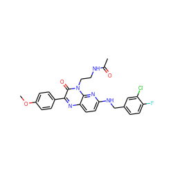 COc1ccc(-c2nc3ccc(NCc4ccc(F)c(Cl)c4)nc3n(CCNC(C)=O)c2=O)cc1 ZINC000040955543