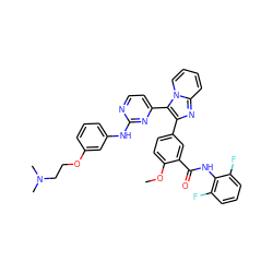 COc1ccc(-c2nc3ccccn3c2-c2ccnc(Nc3cccc(OCCN(C)C)c3)n2)cc1C(=O)Nc1c(F)cccc1F ZINC000165074405