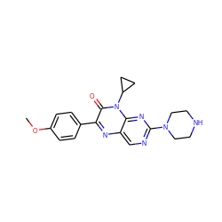 COc1ccc(-c2nc3cnc(N4CCNCC4)nc3n(C3CC3)c2=O)cc1 ZINC000004238274