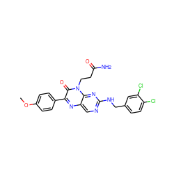 COc1ccc(-c2nc3cnc(NCc4ccc(Cl)c(Cl)c4)nc3n(CCC(N)=O)c2=O)cc1 ZINC000040954899