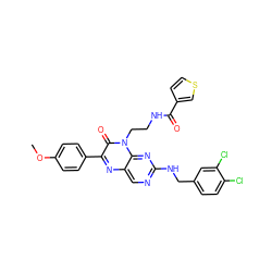 COc1ccc(-c2nc3cnc(NCc4ccc(Cl)c(Cl)c4)nc3n(CCNC(=O)c3ccsc3)c2=O)cc1 ZINC000049881415