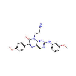 COc1ccc(-c2nc3cnc(Nc4cccc(OC)c4)nc3n(CCC#N)c2=O)cc1 ZINC000004238288