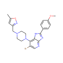 COc1ccc(-c2nc3ncc(Br)c(N4CCN(Cc5cc(C)on5)CC4)c3[nH]2)cc1 ZINC000049034970