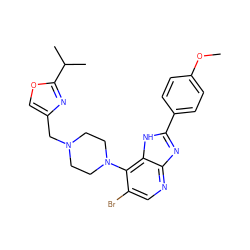COc1ccc(-c2nc3ncc(Br)c(N4CCN(Cc5coc(C(C)C)n5)CC4)c3[nH]2)cc1 ZINC000066099871