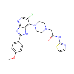 COc1ccc(-c2nc3ncc(Cl)c(N4CCN(CC(=O)Nc5nccs5)CC4)c3[nH]2)cc1 ZINC000049088895