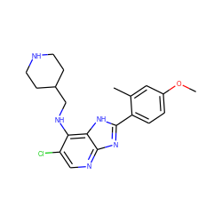 COc1ccc(-c2nc3ncc(Cl)c(NCC4CCNCC4)c3[nH]2)c(C)c1 ZINC000653798217