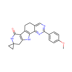 COc1ccc(-c2ncc3c(n2)-c2[nH]c4c(c2CC3)C(=O)NC2(CC2)C4)cc1 ZINC000072108945