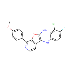 COc1ccc(-c2nccc3c(Nc4ccc(F)c(Cl)c4)c(N)oc23)cc1 ZINC000223011525