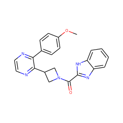 COc1ccc(-c2nccnc2C2CN(C(=O)c3nc4ccccc4[nH]3)C2)cc1 ZINC000139833205