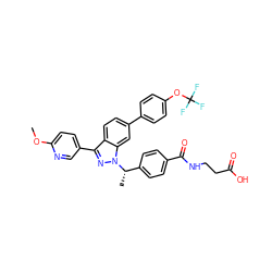 COc1ccc(-c2nn([C@@H](C)c3ccc(C(=O)NCCC(=O)O)cc3)c3cc(-c4ccc(OC(F)(F)F)cc4)ccc23)cn1 ZINC000473090503